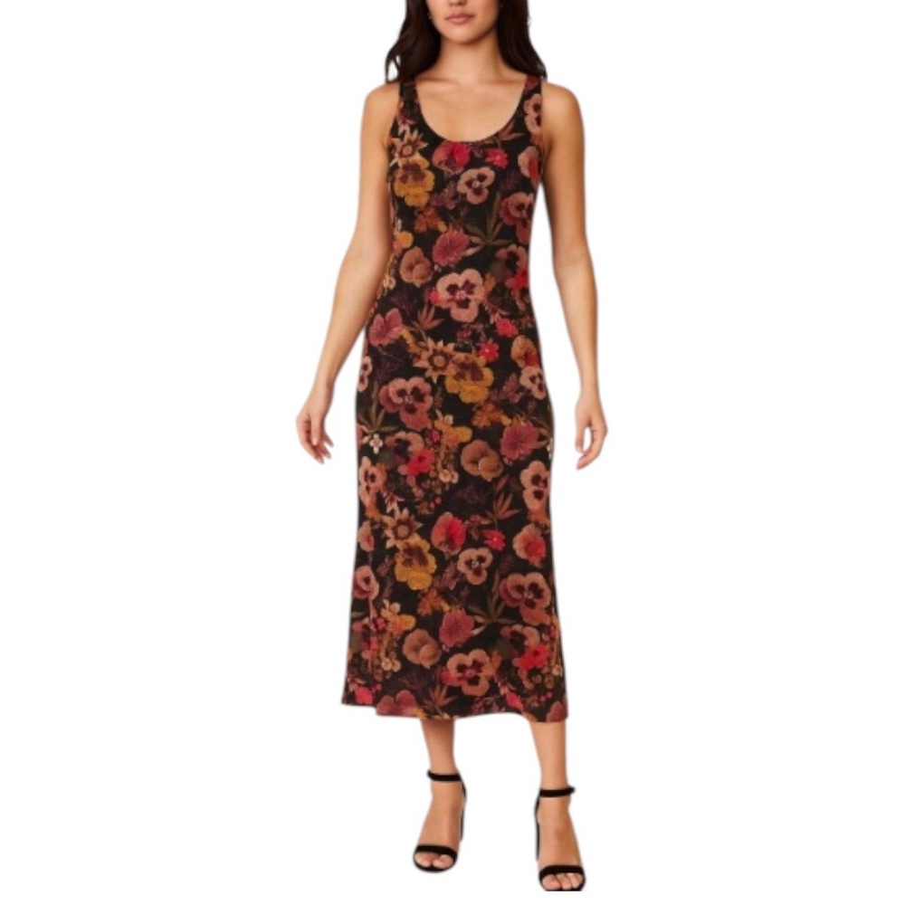 Fuzzi Multicolor Floral Sleeveless Midi Dress Size XS Scoop Neck Made in Italy